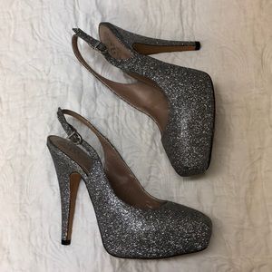 Vince Camuto silver sling back closed toe pumps